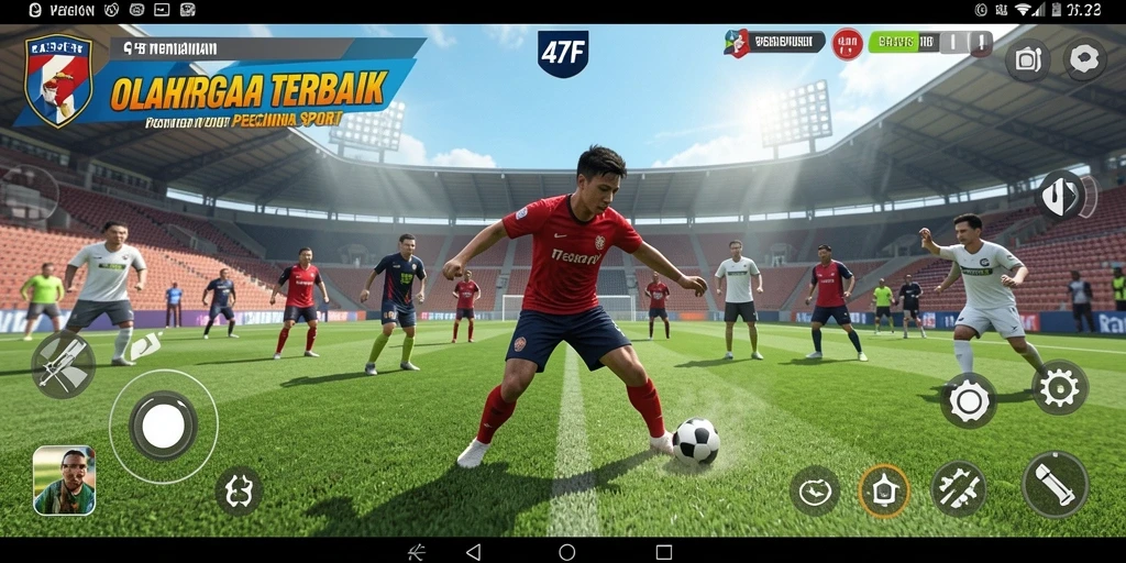 Screenshot utama 47F menunjukkan aksi seru dalam permainan olahraga.