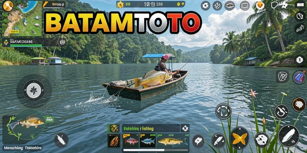 Gameplay BATAMTOTO yang menampilkan aksi memancing seru dan menantang.