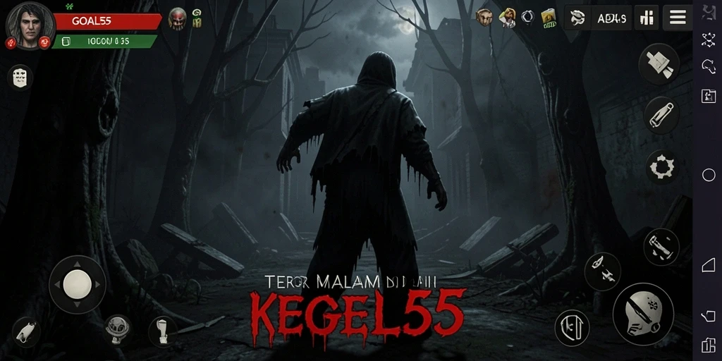 Tampilan gameplay GOAL55 yang mencekam dan menyeramkan.