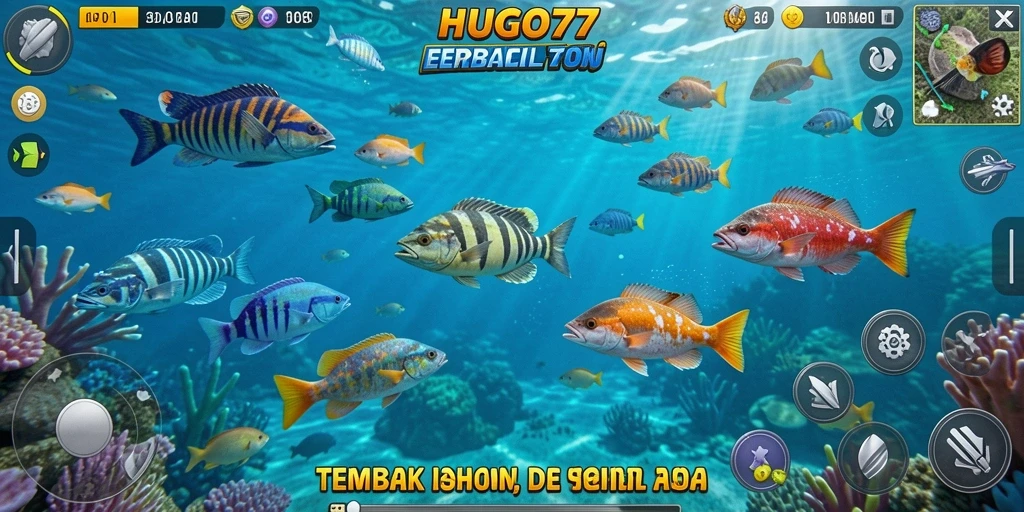 Tampilan gameplay HUGO77 dengan aksi menembak ikan yang mendebarkan.