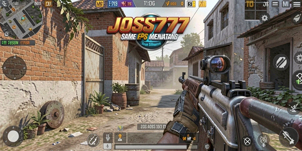 Tangkapan layar gameplay JOSS777 yang menampilkan aksi FPS mendebarkan.