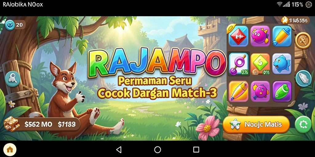 Screenshot utama menunjukkan gameplay seru dari RAJAMPO di Match-3.