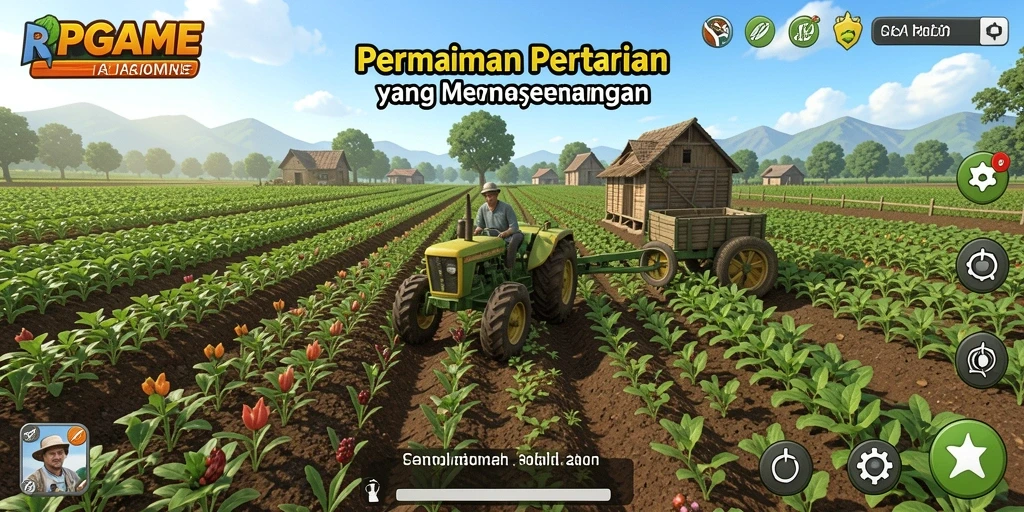 Screenshot utama RPGAME menampilkan gameplay pertanian yang menarik.