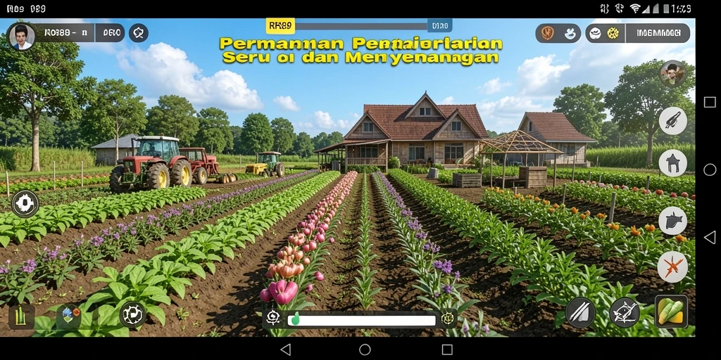 Tangkapan layar gameplay RR89 menampilkan aktivitas bertani yang seru.