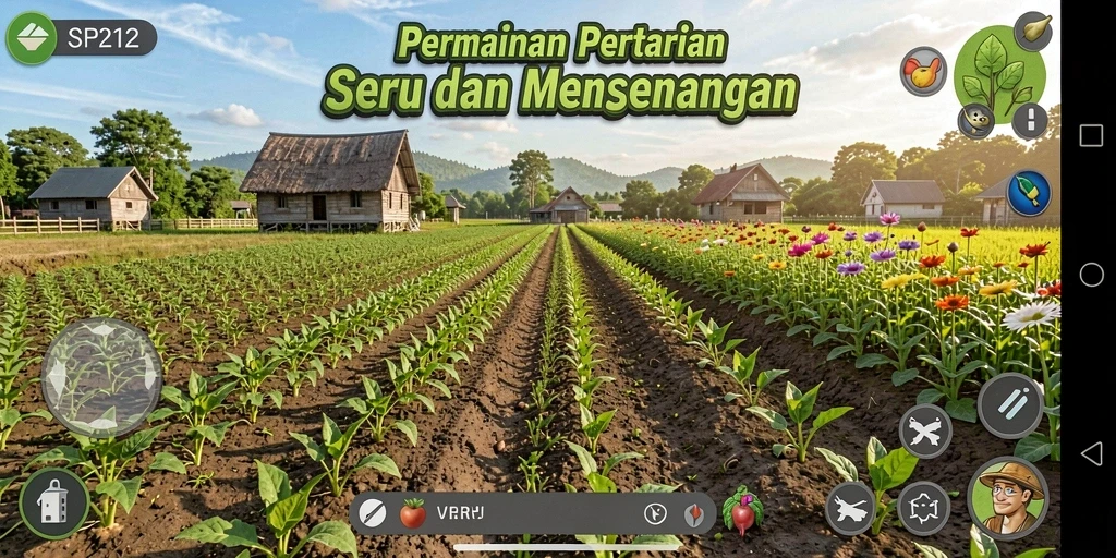 Screenshot menampilkan grafis pertanian yang menawan dalam SP212.